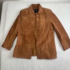 Bernardo Petite Brown Long Sleeve Leather Button Up Jacket Women's Medium